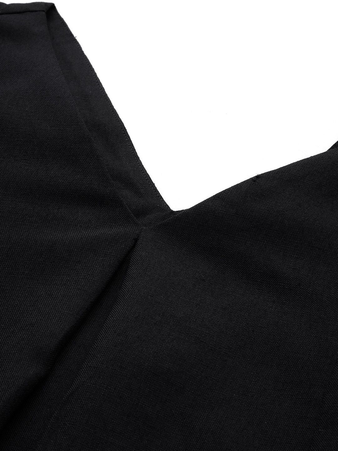 Black Black V-Neck Pleated Apple Hem Kurta With Trouser