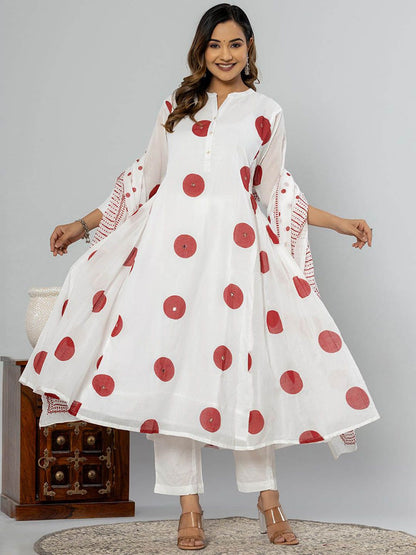 Dhiyona IE Women Printed Panelled Sequinned Pure Cotton Kurta Trousers & Dupatta