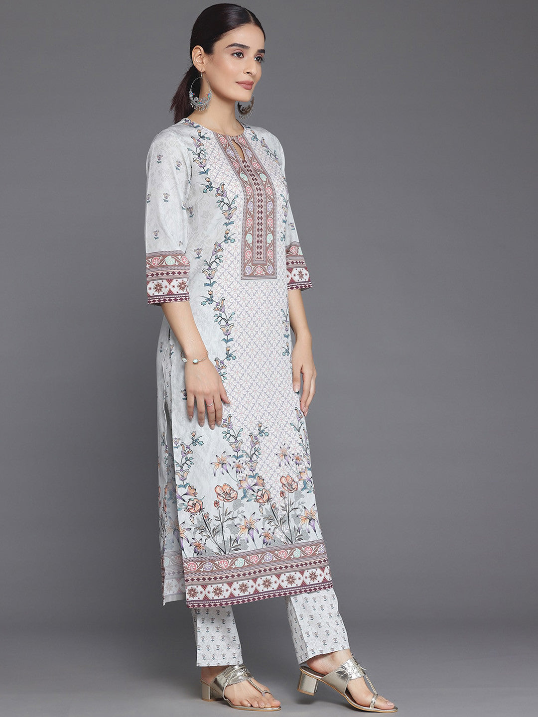 Floral Printed Sequinned Kurta with Trousers & With Dupatta