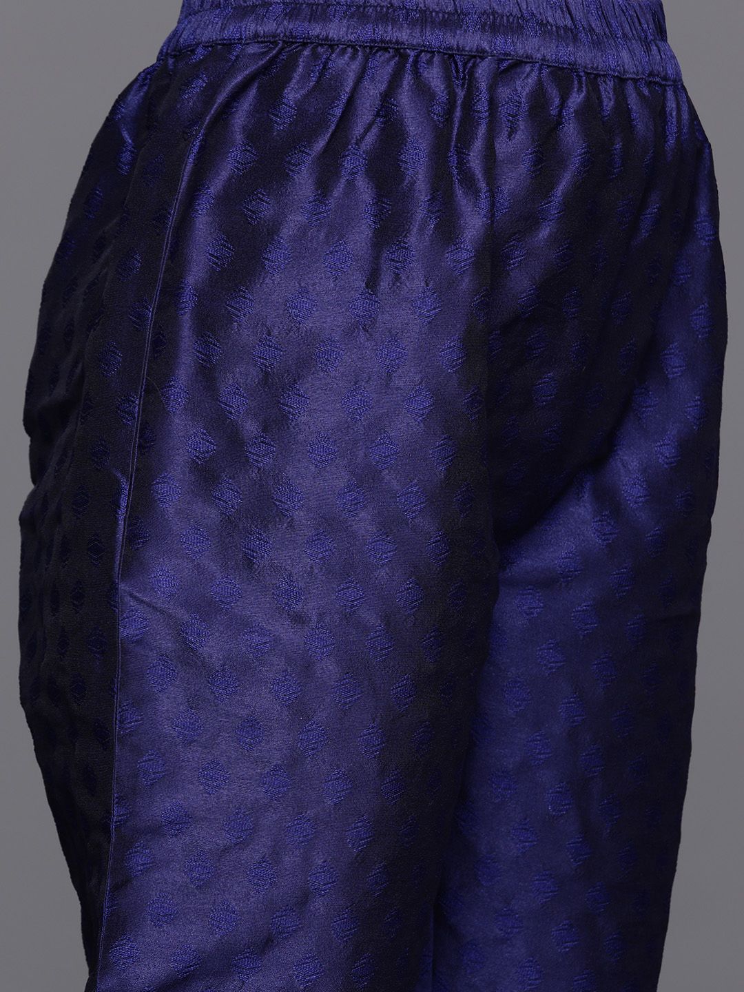 Navy Blue Woven Design Zari Kurta with Trousers & Dupatta
