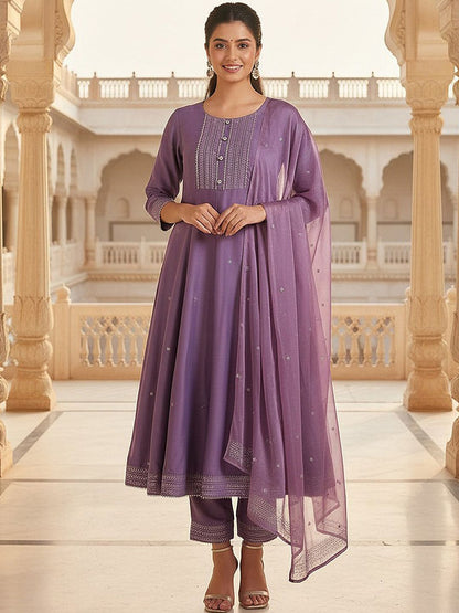 Dhiyona KL Floral Printed Gotta Patti Anarkali Kurta with Trousers & With Dupatta