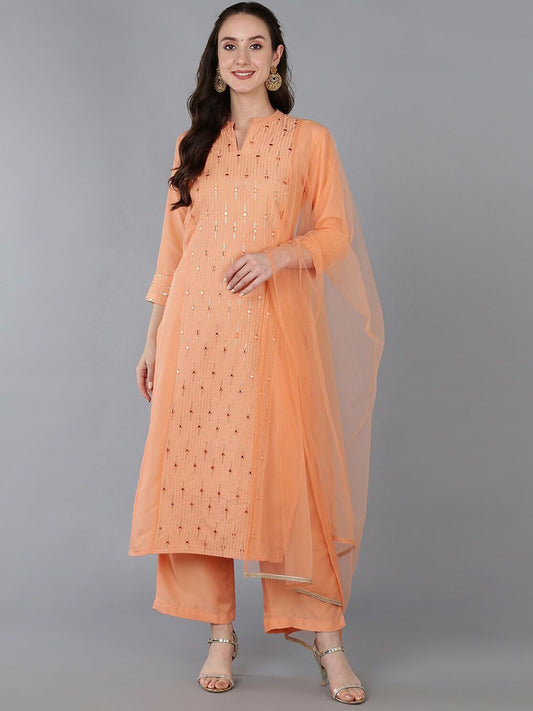 Dhiyona KL Ethnic Motifs Embroidered Regular Mirror Work Kurta With Palazzos & Dupatta