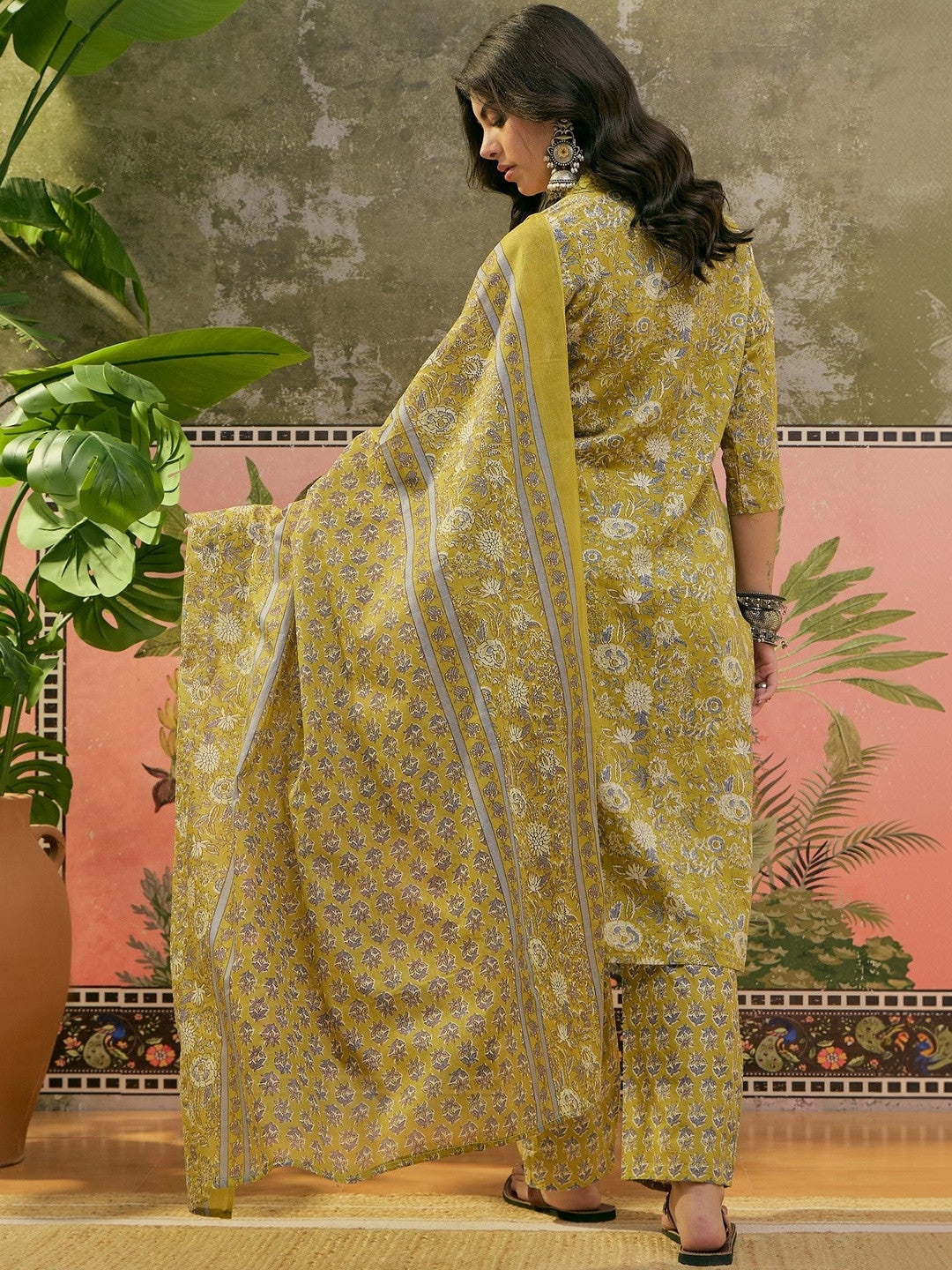Printed Straight Kurta With Trousers & Dupatta Set