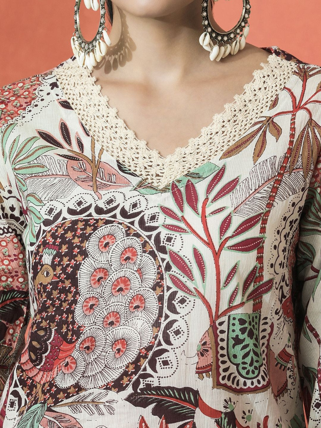 Embroidered Pure Cotton V-Neck Kurta & Palazzos