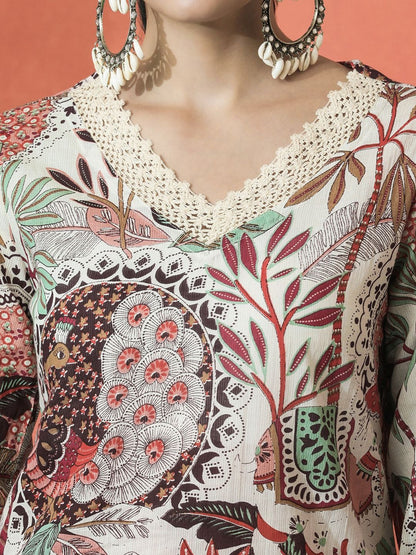 Embroidered Pure Cotton V-Neck Kurta & Palazzos
