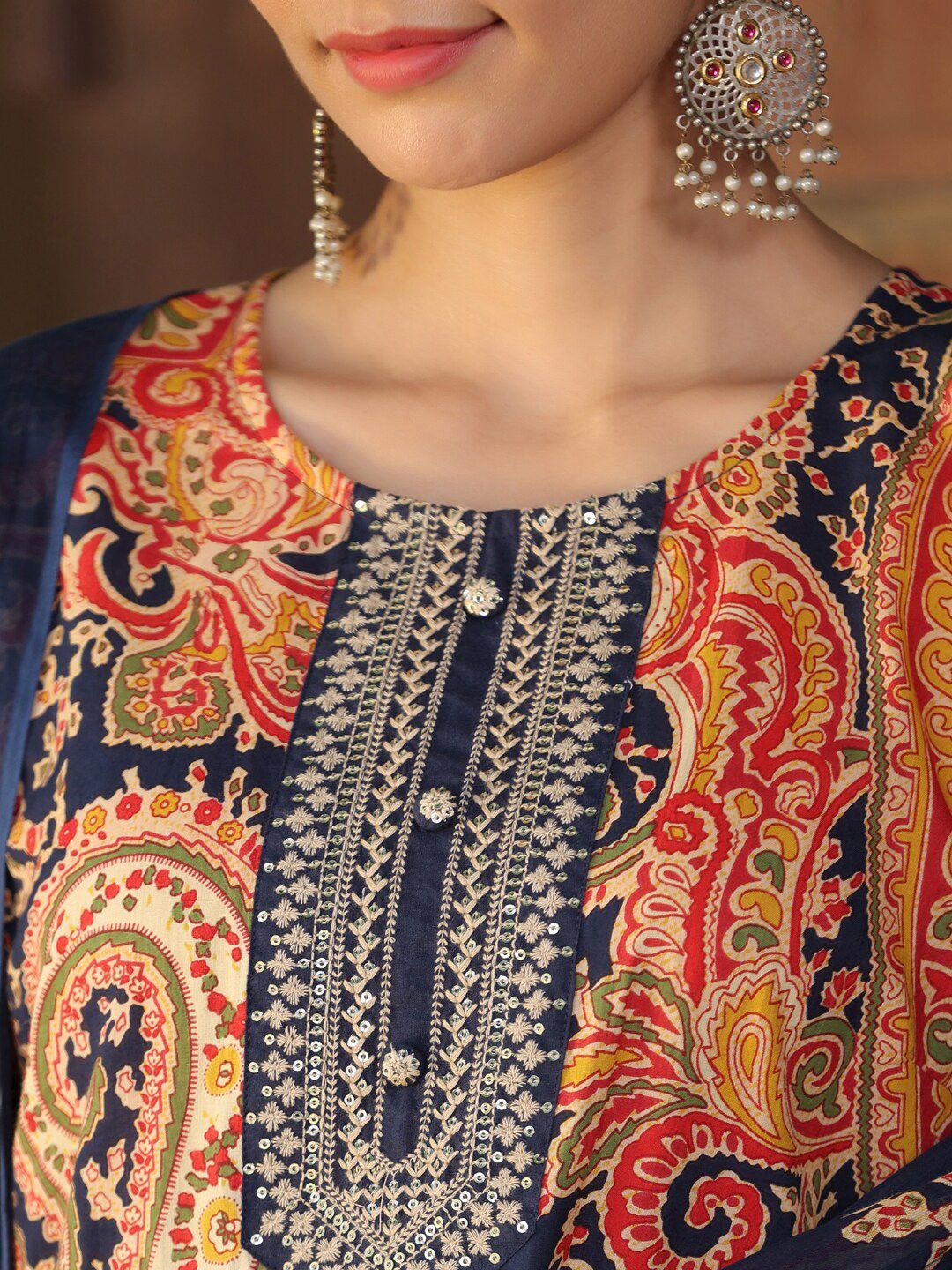 Dhiyona RR Women's Paisley Printed Regular Pure Cotton Kurta with Trousers & With Dupatta