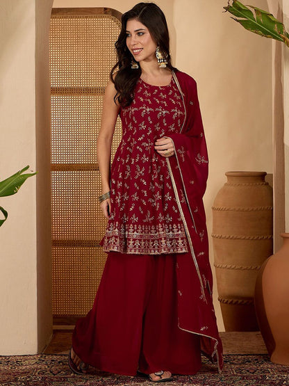 Dhiyona SN Women Ethnic Motifs Embroidered A-Line Kurta with palazzo & Dupatta