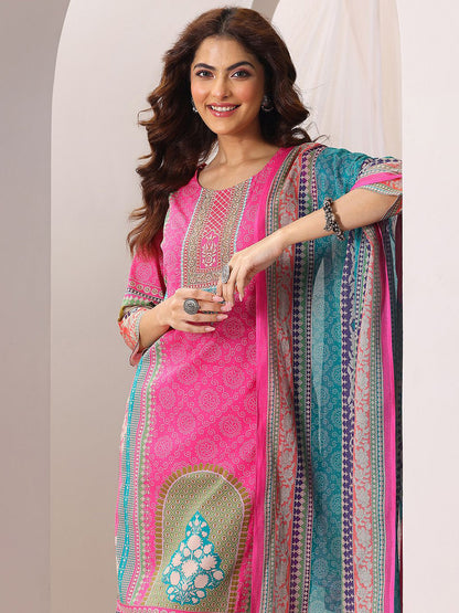 Women Ethnic Motifs Printed & Yoke Embroidered Kurta with Trousers & Dupatta