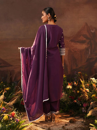 Dhiyona IS Women's Ethnic Motifs Embroidered Thread Work Pure Cotton Kurta With Trousers & Dupatta