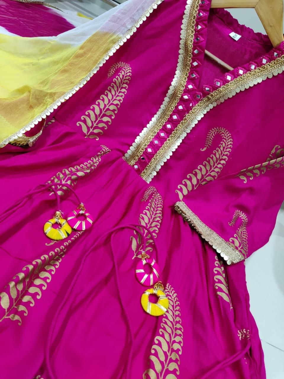 Dhiyona KL Women Floral Printed Angrakha Thread Work Kurta with Palazzos & With Dupatta