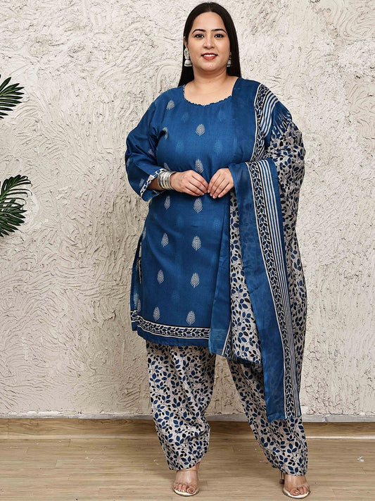 Dhiyona KL Women Plus Size Floral Printed Regular Kurta with Salwar & Dupatta