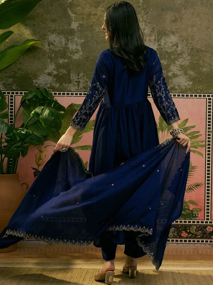 Embroidered V-Neck Kurta & Trousers Kurta Sets