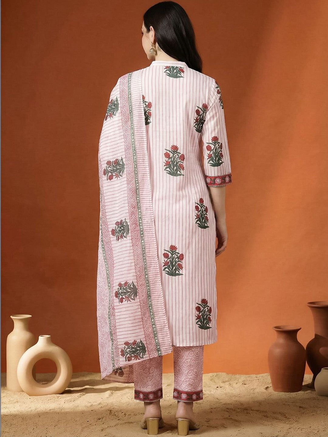Women Printed Regular Pure Cotton Kurta with Trousers & With Dupatta
