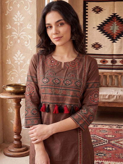 Women Ethnic Motifs Printed Regular Pure Cotton Kurta with Trousers