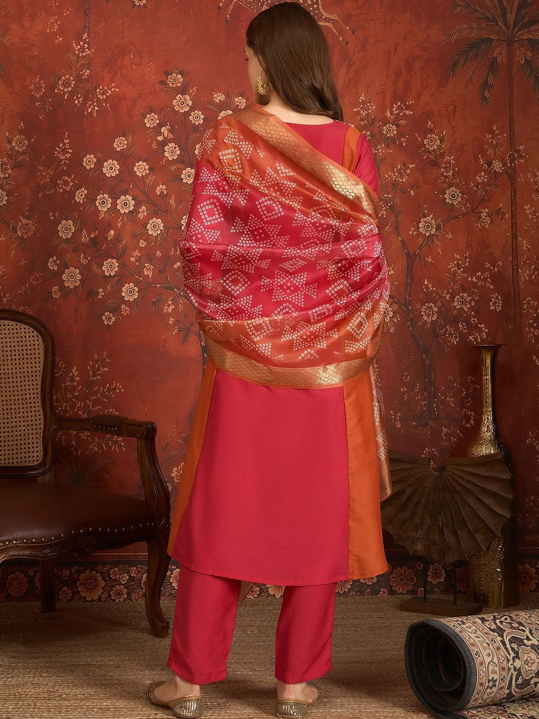 Women Ethnic Motifs Embroidered Empire Thread Work Kurta with Trousers & With Dupatta