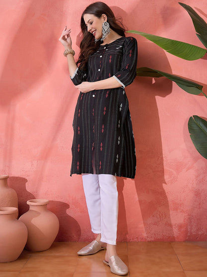 Geometric Printed Round Neck Cotton Straight Kurta With Trousers