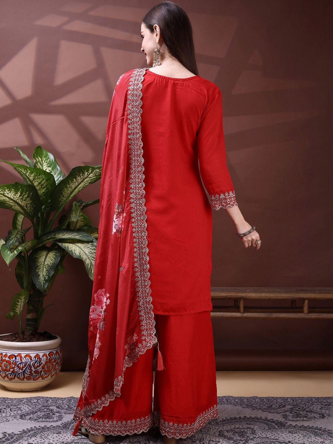 Dhiyona SN Embroidered Round Neck Kurta & Sharara With Dupatta