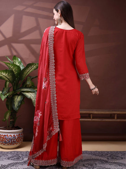 Dhiyona SN Embroidered Round Neck Kurta & Sharara With Dupatta