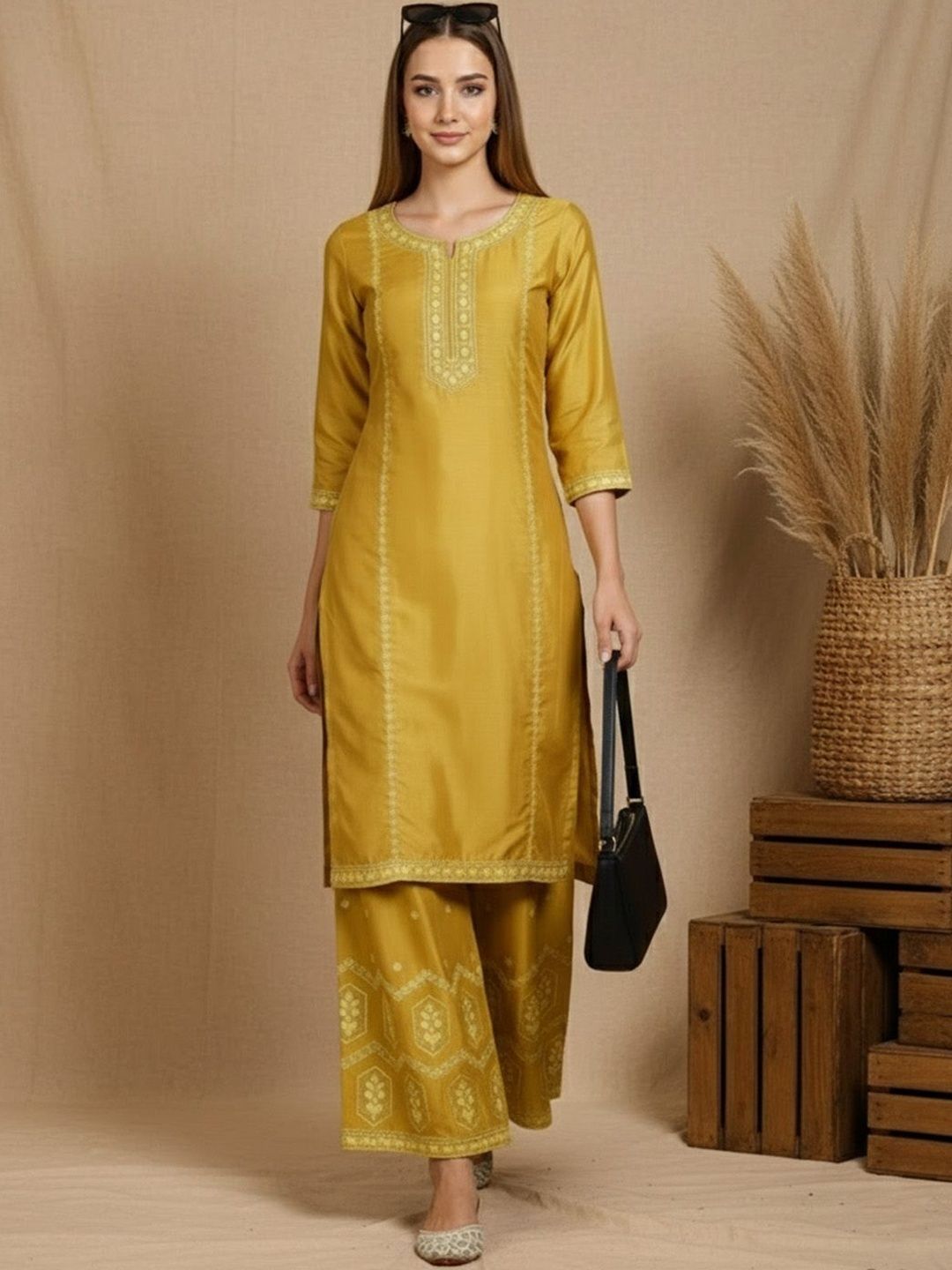 Dhiyona SN Women Ethnic Motifs Embroidered Beads and Stones Kurta & Sharara With Dupatta