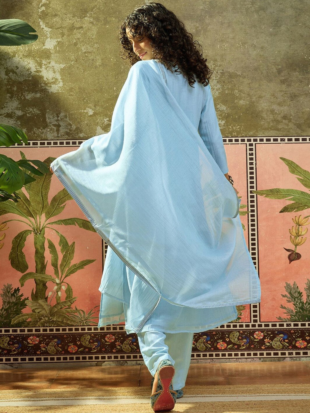 Embroidered V Neck Kurta Sets