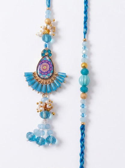 Dhiyona Set Of 2 Transparent Beads Pear Shape Bhaiya Bhabhi Rakhi With Roli Chawal Chandan