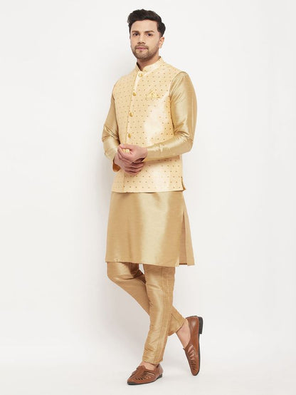 Men's Gold Silk Blend Straight Nehru Jacket