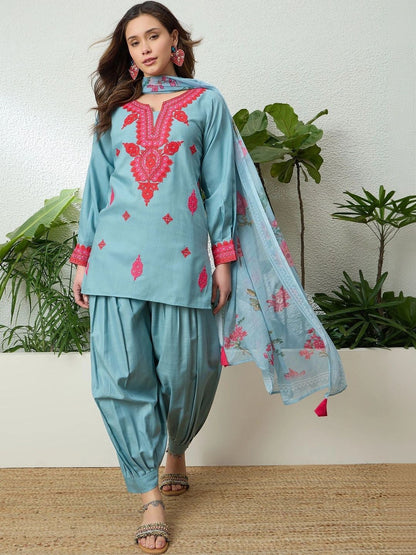 Women Ethnic Motifs Embroidered Regular Thread Work Kurta with Patiala & With Dupatta