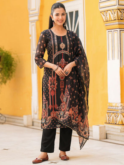 Dhiyona RR Women's Sequinned Chanderi Cotton Kurta with Trousers & Dupatta