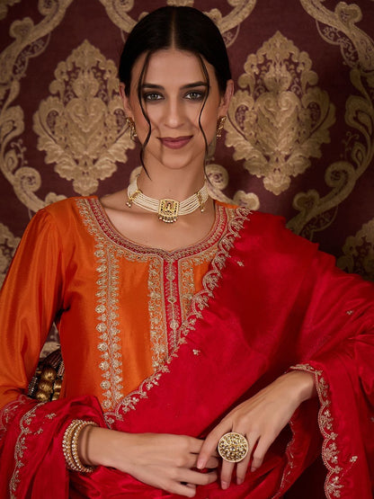 Dhiyona CH Embroidered Kurta Set with Contrast Dupatta
