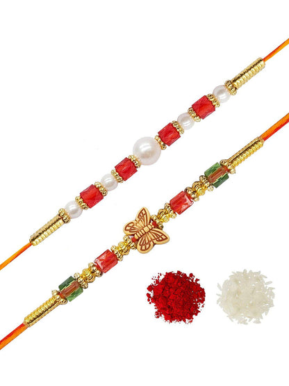 Dhiyona Unisex Set Of 2 Beaded Thread Rakhi
