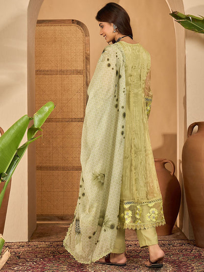 Women Floral Embroidered Anarkali Kurta with Trousers & Dupatta