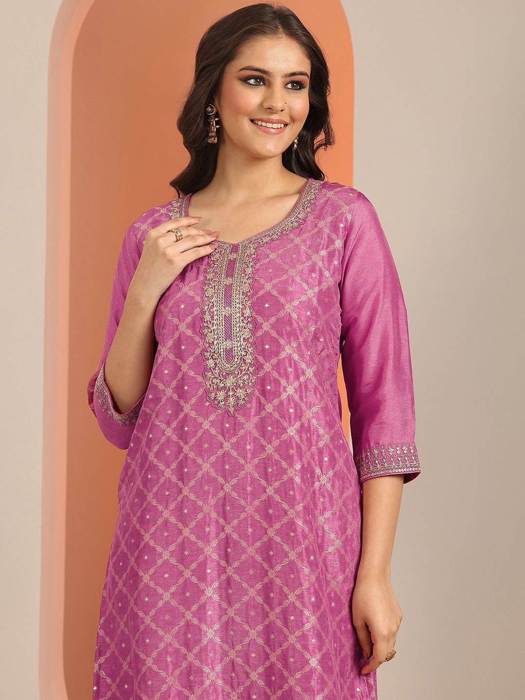 Dhiyona LL Women Ethnic Motifs Embroidered Kurta with Palazzo & Dupatta