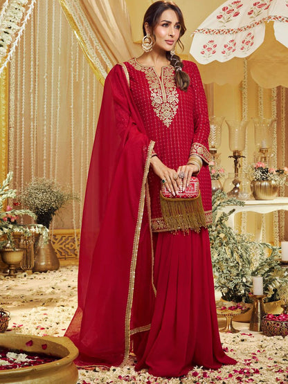 Dhiyona IN Women Ethnic Motifs Embroidered Kurta with Sharara & Dupatta