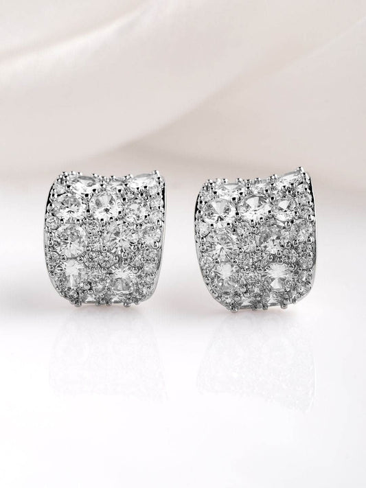 Dhiyona RJ Women's Rhodium Plated Sparkling AD & Cubic Zirconia Studded Luxurious Hoop Earrings