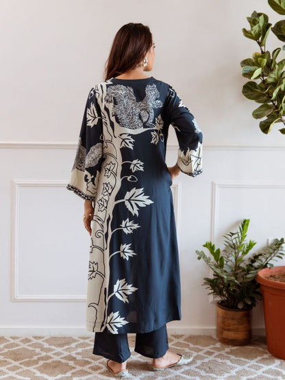 JAGDEEP AZURE PRINTED KURTA PANT SET