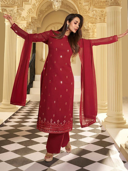 Dhiyona IN Women Ethnic Motifs Embroidered Regular Thread Work Kurta with Palazzos & With Dupatta