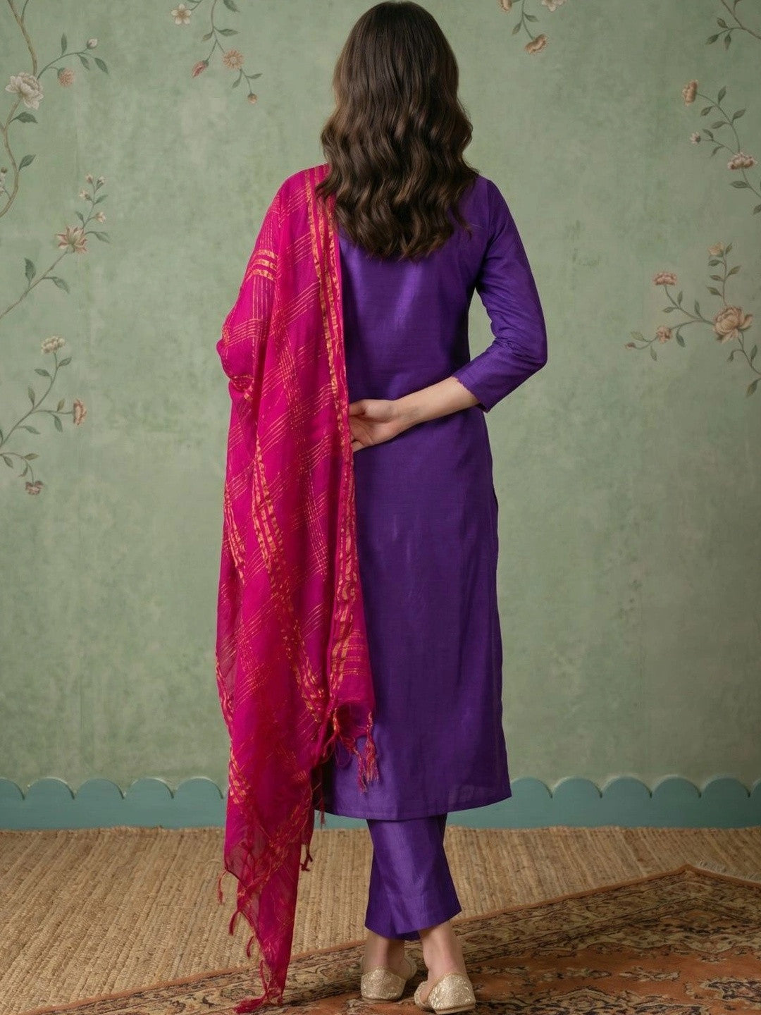 Women Ethnic Motifs Embroidered Regular Thread Work Kurta with Trousers & With Dupatta