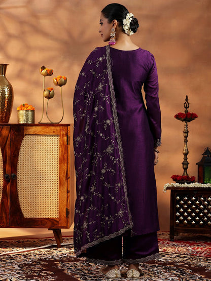 Dhiyona LL Women Floral Embroidered Regular Beads and Stones Kurta with Palazzos & With Dupatta