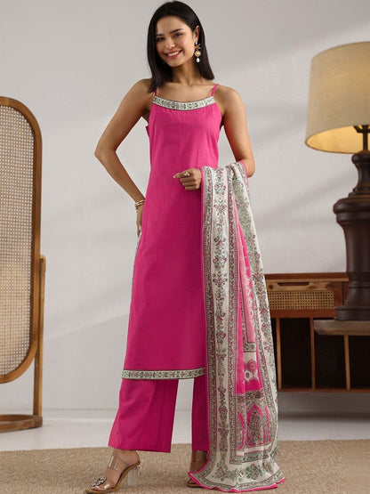 Women Ethnic Motifs Regular Thread Work Kurta with Trousers & With Dupatta
