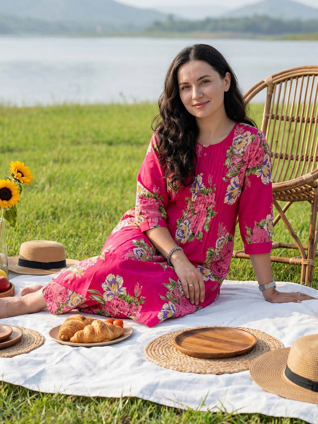 Women Floral Printed Regular Pure Cotton Kurta with Trousers