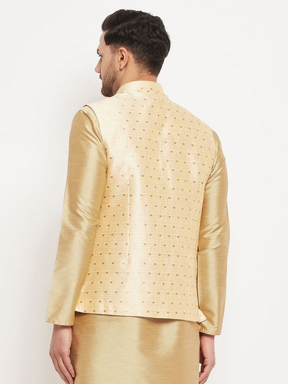 Men's Gold Silk Blend Straight Nehru Jacket