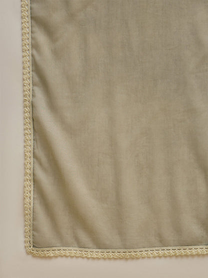 Embroidered Round Neck Kurta & Trousers With Dupatta