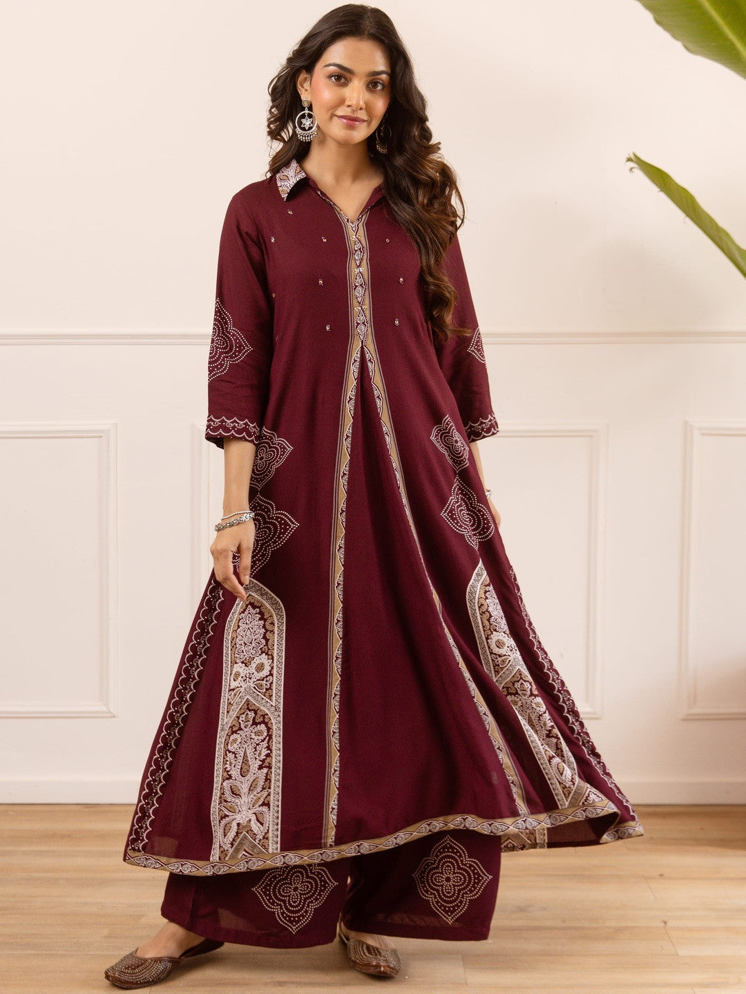 Printed Shirt Collar Kurta & Palazzos