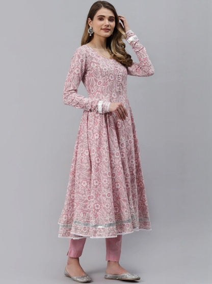 Dhiyona KL Women Floral Printed Cotton Kurta & Trousers With Dupatta