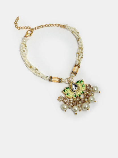 Dhiyona Kundan Studded And Beaded Lotus Shape Bhaiya Bhabhi Rakhis With Roli Chawal