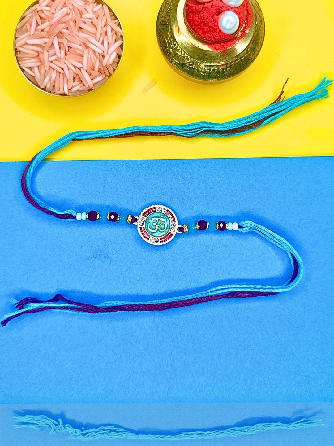 Dhiyona Set Of 3 Beaded Cotton Thread with AD Stones & Meenakari Designer Rakhi for Brother