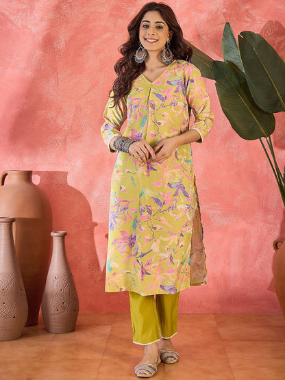 Floral Printed Pure Cotton Kurta & Trouser Set