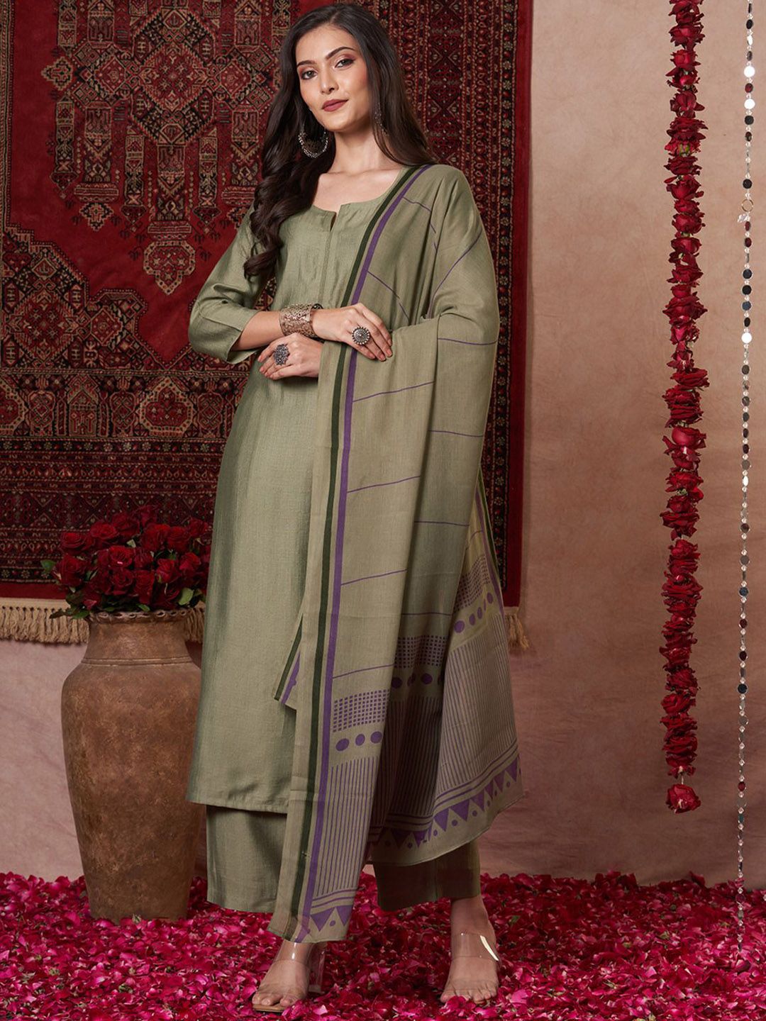 Dhiyona KL Women Regular Kurta with Palazzos & With Dupatta