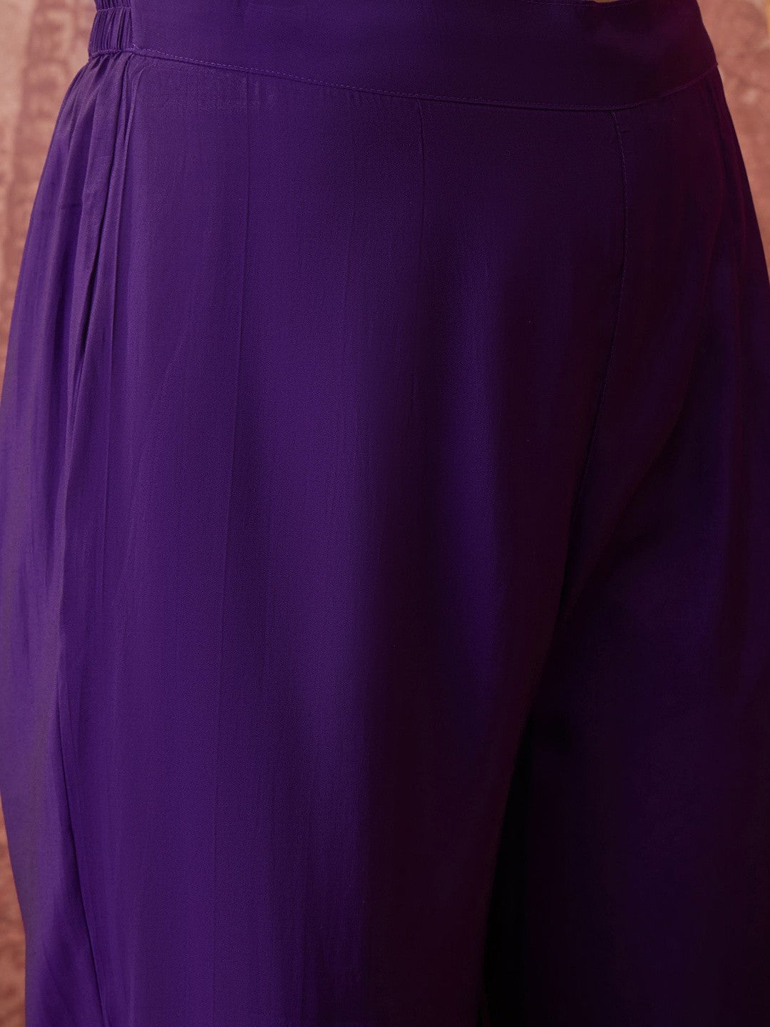 Printed V-Neck Kurta & Trousers With Dupatta