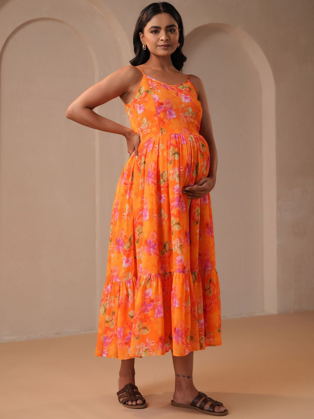 Dhiyona AY Women's Floral Printed Fit & Flared Maternity Ethnic Dresses